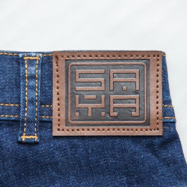 saia masculina jeans etiqueta externa